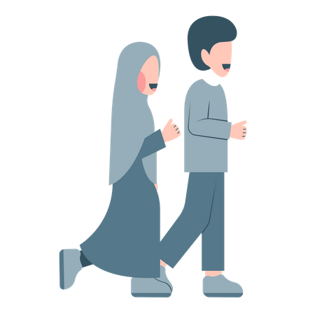 Muslim Couple Jogging  Illustration