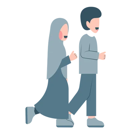 Muslim Couple Jogging  Illustration