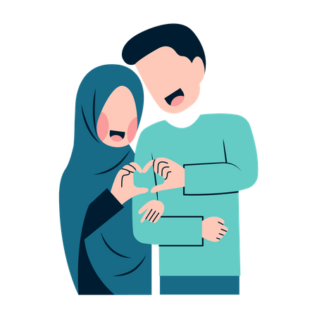 Muslim couple making hand heart  일러스트레이션