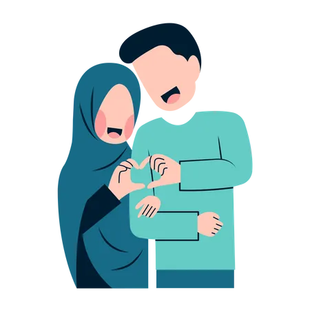 Muslim couple making hand heart  일러스트레이션