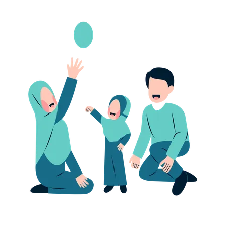 Muslim Parents Playing With Kid Illustration