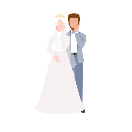 Muslim couple posing for photograph  Illustration