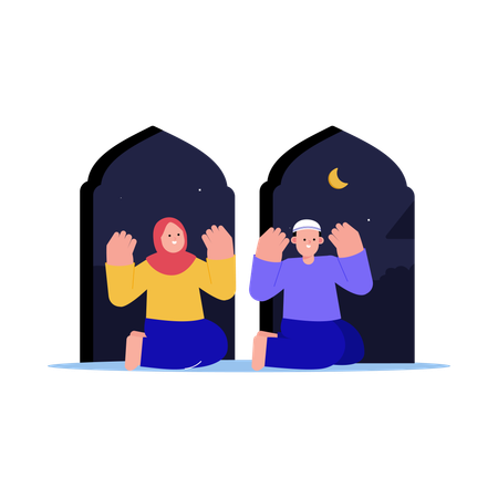 Muslim couple pray in Ramadan  Illustration