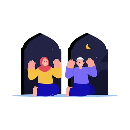 Muslim couple pray in Ramadan  Illustration