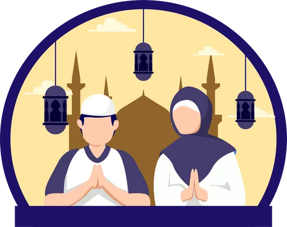 Muslim couple praying Illustration