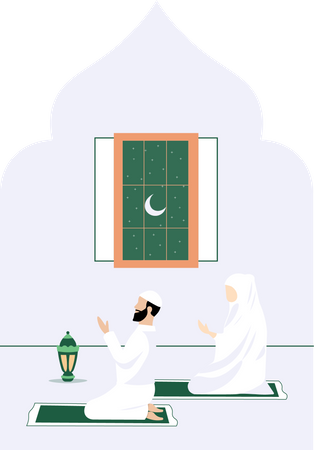Muslim couple praying  Illustration