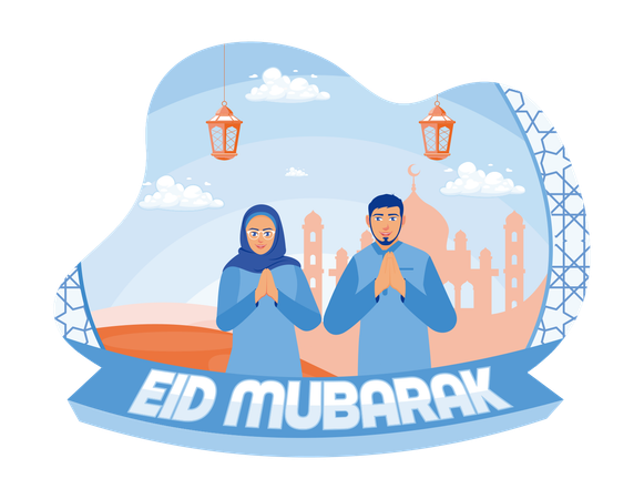 Muslim couple praying for their religion  Illustration