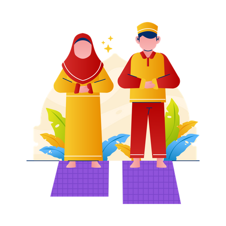 Muslim couple praying  Illustration