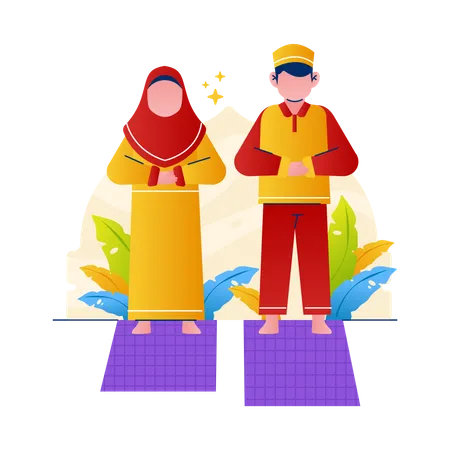 Muslim couple praying  Illustration