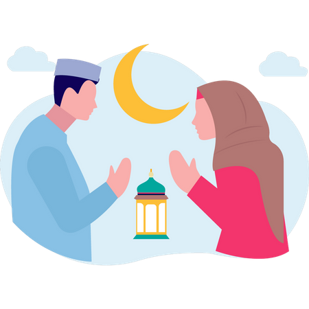 Muslim couple praying  Illustration