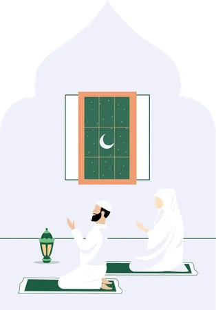 Muslim couple praying  Illustration