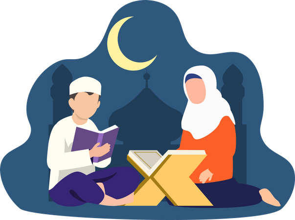 Muslim couple praying  Illustration