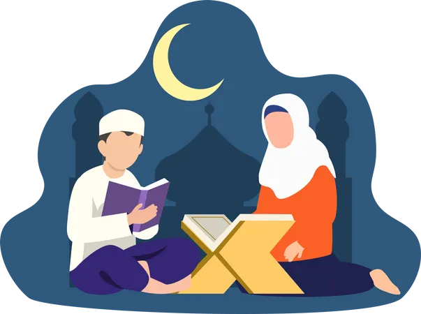 Muslim couple praying  Illustration