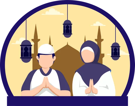 Muslim couple praying  Illustration