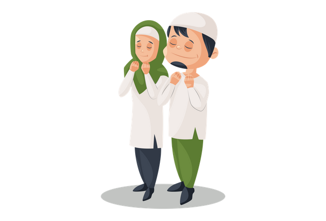 Premium Muslim Couple praying Together Illustration download in PNG