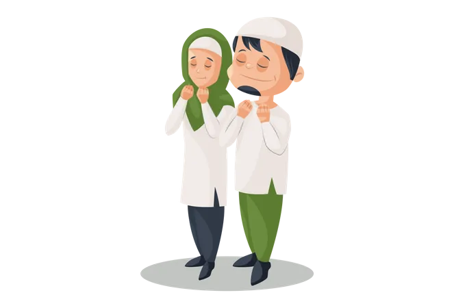 Muslim Couple praying Together  Illustration