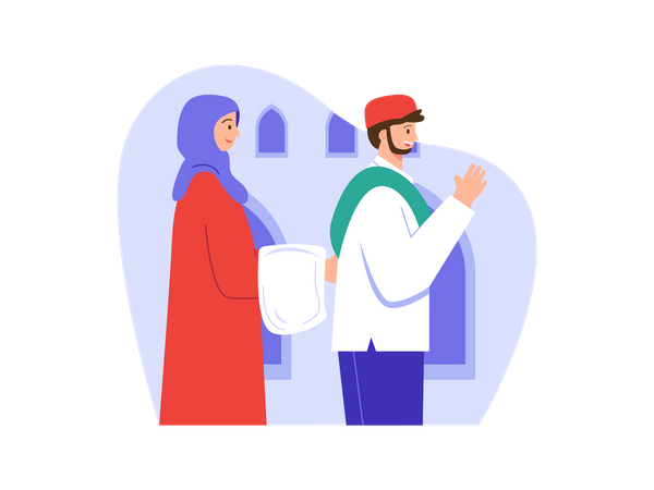 Muslim couple praying together  Illustration