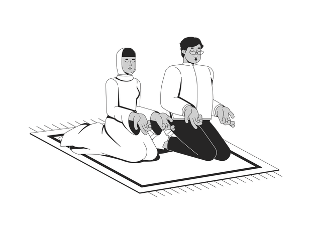 Muslim couple praying together  Illustration