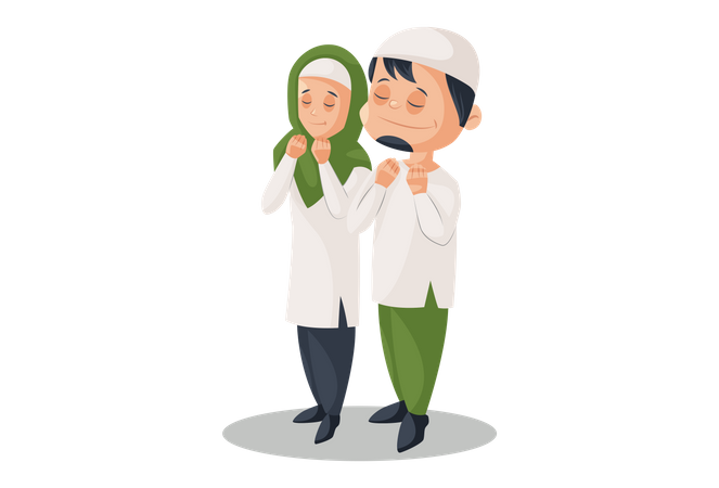 Muslim Couple praying Together  일러스트레이션