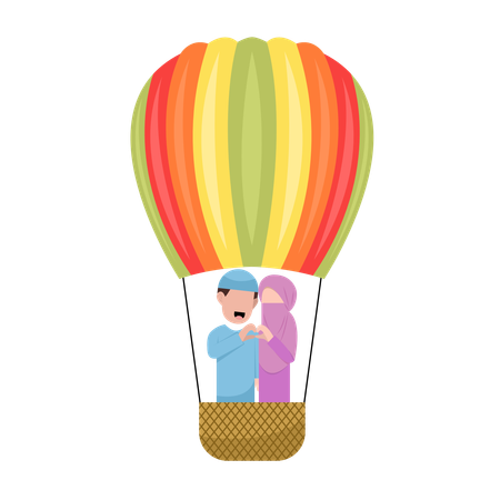 Muslim couple Riding Hot Air Balloon  Illustration