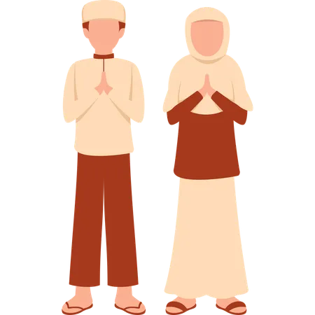 Muslim Couple Salam Pose  Illustration