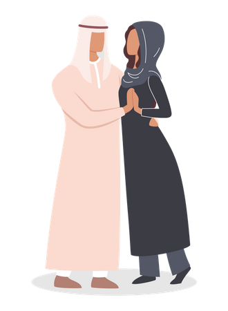 Muslim couple sharing love while hugging  Illustration