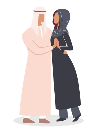 Muslim couple sharing love while hugging  Illustration