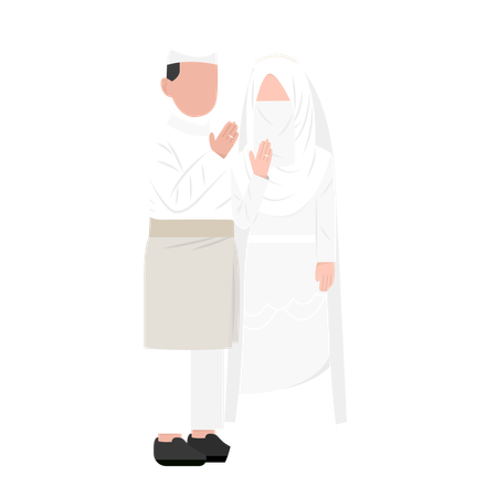 Muslim couple showing their engagement ring  Illustration