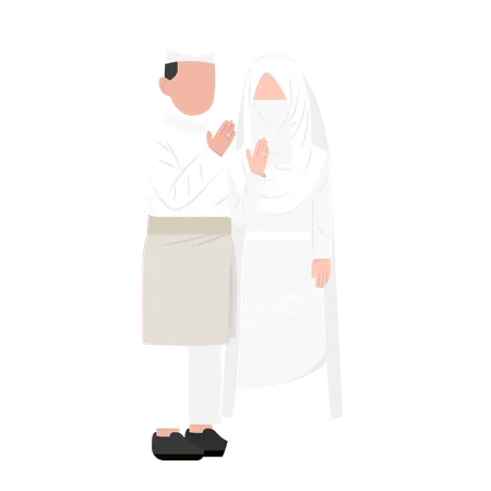 Muslim couple showing their engagement ring  Illustration