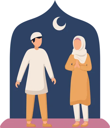 Muslim couple standing together  Illustration