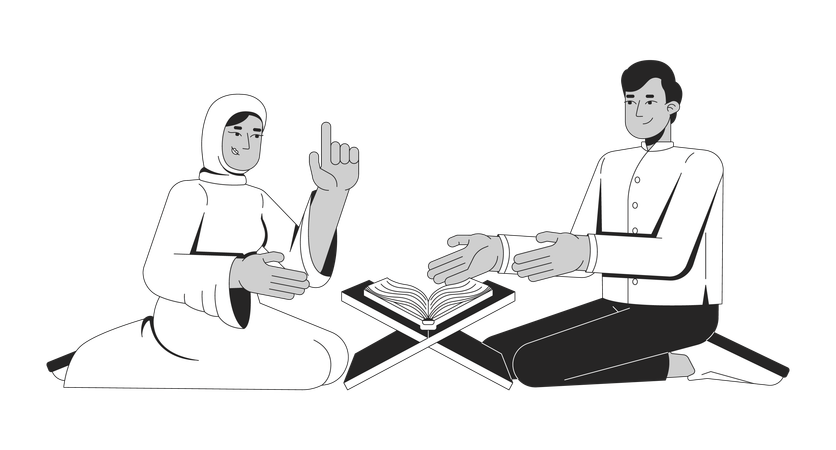 Muslim couple studying Quran together  Illustration