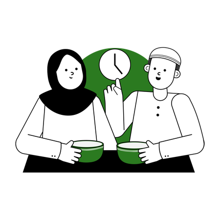 Muslim couple taking Iftar food  Illustration