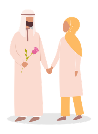 Muslim couple walking with hand in hand Illustration
