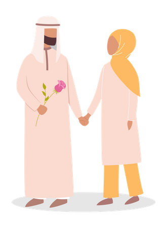 Muslim couple walking with hand in hand  Illustration