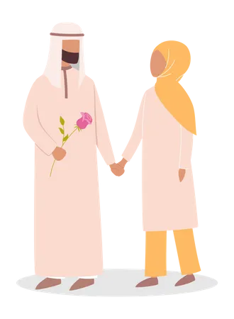 Muslim couple walking with hand in hand  Illustration