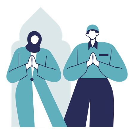 Muslim couple wising Happy Eid Mubarak  Illustration