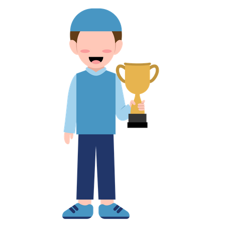 Muslim cute boy holding trophy cup  Illustration