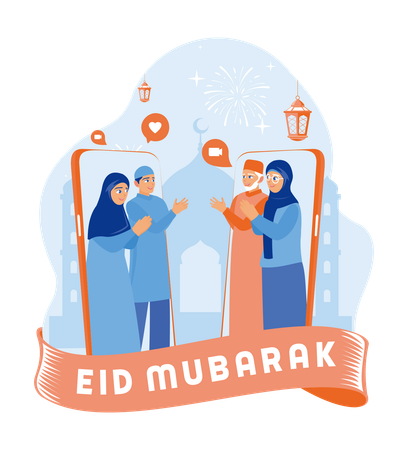 Muslim families are making video calls to wish Eid  Illustration