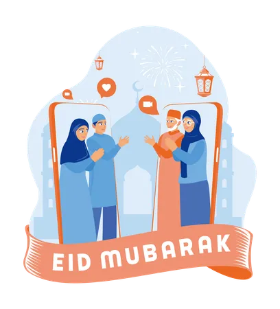 Muslim families are making video calls to wish Eid  Illustration