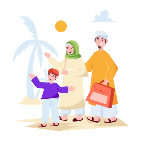 A Customizable Flat Illustration Of Muslim Family Illustration