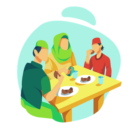 Muslim Family breaking fast  Illustration