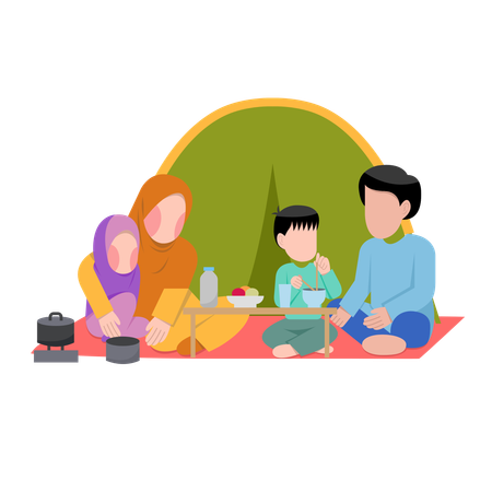 Muslim Family Camping  Illustration