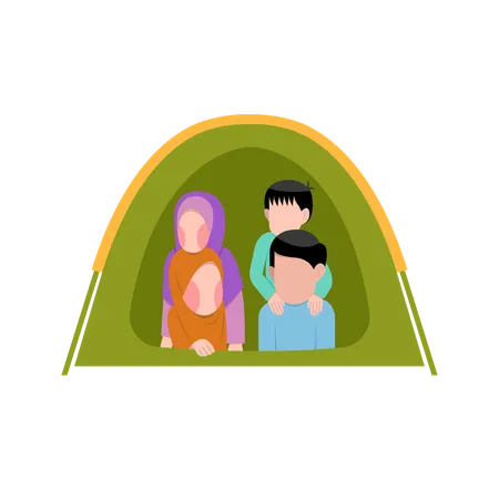 Muslim Family Camping  Illustration