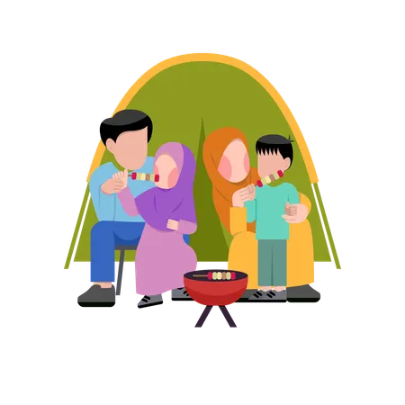 Muslim Family Camping  Illustration