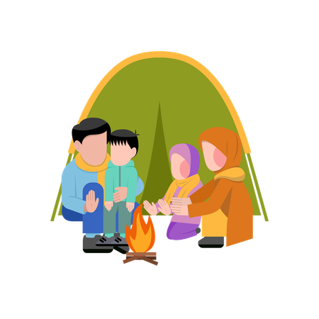 Muslim Family Camping  Illustration