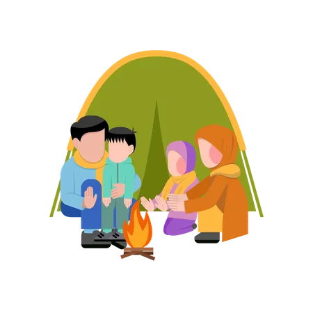 Muslim Family Camping  Illustration