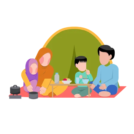 Muslim Family Camping  Illustration