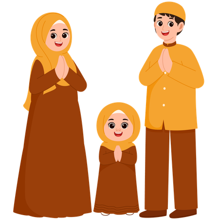 Muslim Family Celebrate Eid Al-Fitr Mubarak  Illustration