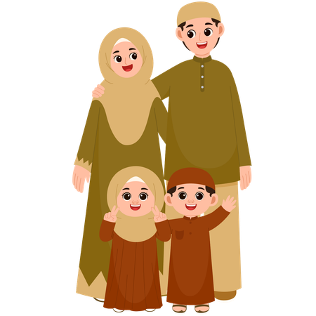Muslim Family Celebrate Eid Al-Fitr Mubarak  Illustration