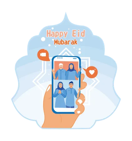 Muslim family celebrates Eid al Fitr together  イラスト